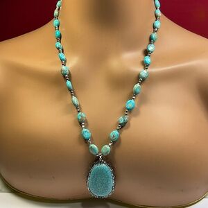 LUC Sterling Silver and Turquoise Necklace. 24 inches long